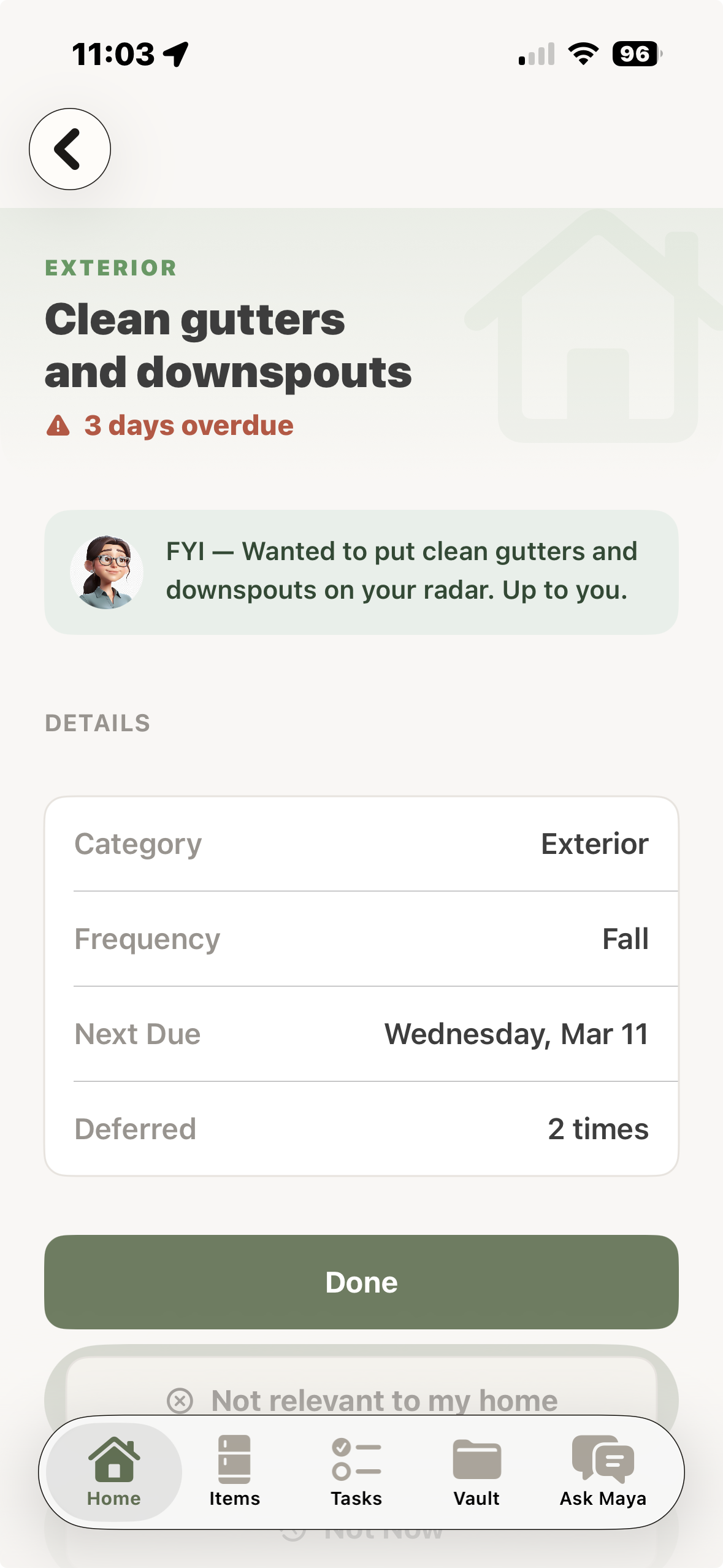 Task detail with Maya's context