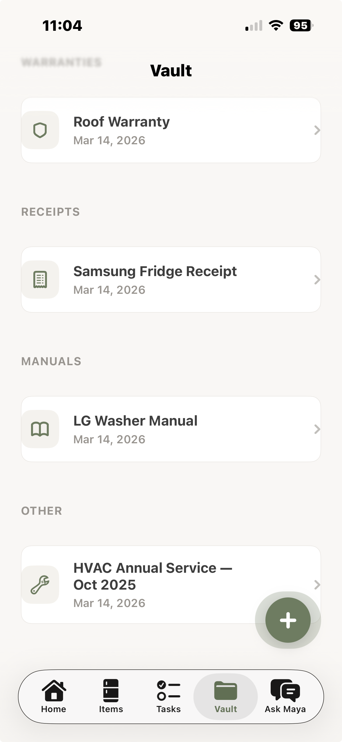 Warranties, receipts, manuals