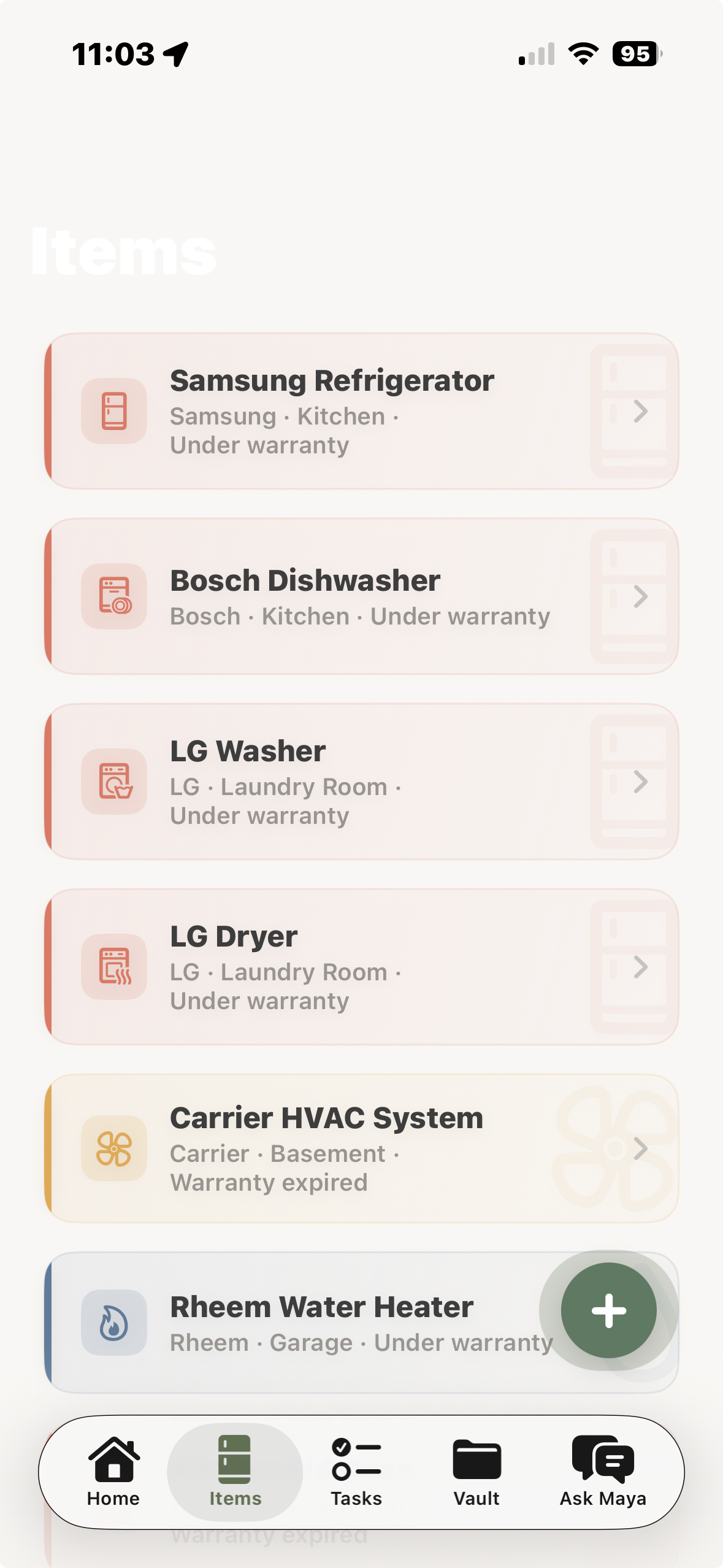 Your appliances, tracked with warranty status